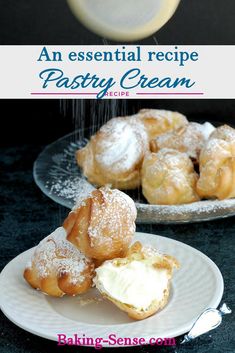 an image of pastry cream being sprinkled with powdered sugar