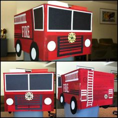 the fire truck is made out of cardboard