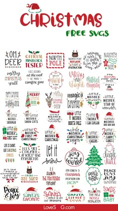 the christmas tree svg bundle is shown in red, green and white with words on it