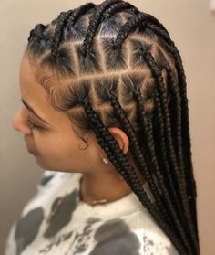 Knotless Braids Big Part, Braids Without Weave, Long Small Cornrows For Black Women, Small Braids With Big Parts, Knotless Braids Black, Small And Big Cornrow Braids, Flat Box Braids, Big Parts Small Braids, Big Braids Small Parts