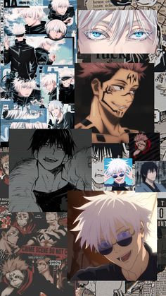 many different images of anime characters with blue eyes and blonde hair, all in black