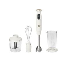 an electric blender and other kitchen appliances on a white background