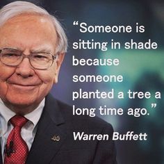 an older man in a suit and tie with a quote from warren buffet on it