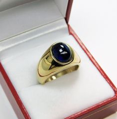 AAAA Blue Sapphire 4.50 Carats  10x8mm  in Heavy 14K Yellow gold ring 16 grams Available in 18K gold 2613