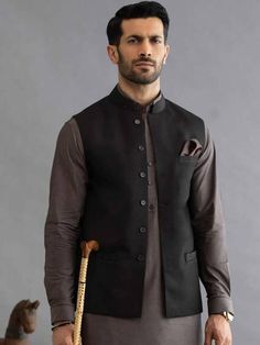 Shalwar Kameez With Waistcoat For Men, Waistcoat Men Wedding Pakistani, Formal Stand Collar Outerwear For Eid, Formal Outerwear With Stand Collar For Eid, Tailored Nehru Jacket For Eid Semi-formal, Tailored Nehru Jacket For Semi-formal Eid Occasions, Tailored Nehru Jacket For Semi-formal Eid Events, Traditional Black Outerwear For Work, Fitted Nehru Jacket For Eid