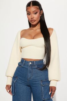 What I Want Shrug Cropped Sweater Set - Cream Long Sleeve Shrug, Sleeve Shrug, Fashion Nova Outfits, Cardigan Sweater Coat, Cream Sweater, Women Hoodies Sweatshirts, Shrug Sweater, Sweater Set, What I Want