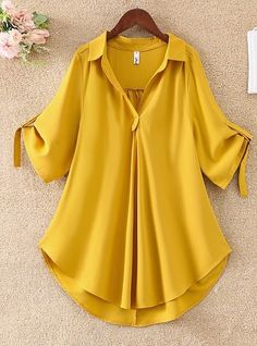 Casual Chiffon Blouse, Casual Blouse Women, Chiffon Blouses, White Top Women, Summer Tunics, Chiffon Shorts, Half Sleeve Shirts, Long Dress Casual, Plain Color