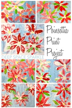 four pictures of poinsettia fruit project with text that reads, deep space sparkle