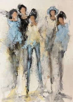 an abstract painting of three women standing in front of each other