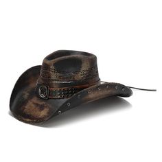 Stampede Hats  Studded Black Stain Lone Star Western HatOur one-of-a-kind stained cowboy hat is sure to be a standout accessory in any room. Because of its lightweight Bangora straw, it is easy to wear for extended periods and is ideal for any outdoor setting. It contains plenty of holes for ventilation, which will keep you cool without compromising your style. Keep the sun off your face and head without getting overheated.When you wear our studded western hat, everyone's head will turn, and you Outback Hat, Mens Hats Fashion, Felt Cowboy Hats, Straw Cowboy Hat, Western Hat, Cowboy Style, Western Hats, Black Stains, Star Studs