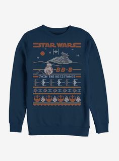 50% Cotton  50% PolyesterWash cold; dry lowImportedListed in men's sizes Twenty One Pilots Logo, Ugly Holiday Sweater, Star Wars Fashion, Dark Side Star Wars, Episode Vii, Star Wars Sweatshirt, Star Wars Christmas, Black Parade, Bb 8