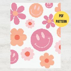 an image of a pattern with flowers and smiley face on the front, as well as a