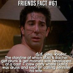 a shirtless man with words written on his face in front of him and the caption reads, friends fact 61 did you know?