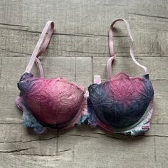 This Is Such A Cute Bra! This Is The Date Push Up Balconette Bra In A Size 32c. It's In A Super Rare Rainbow Pink Ombre Tie Dye And You'll Just Adore It -- I'm Fairly Confident It Is Nwot Because It Never Fit Me :( Multicolor Underwire Bra With Padded Cups, Multicolor Padded Underwire Bra, Pink Underwire Partially Lined Bra, Fitted Pink Bra With Adjustable Straps, Ombre Tie Dye, Cute Bra, Rainbow Ombre, Cute Bras, Nike Air Max Tn