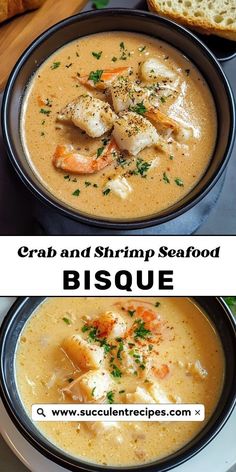 two pictures showing different types of seafood soup