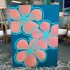 30x 40 Original Hibiscus Painting Sunshine & Sweet Peas Coastal Decor Peaceful Canvas Painting, Painted Canvas Wall Art, Easy Painting Backgrounds, Blue Things To Paint, How To Paint Hibiscus, Bright Paintings On Canvas, Cool Paintings For Room, Hibiscus Painting Easy, Fun Painting Ideas On Canvas Simple