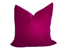 a purple pillow on a white background with a dark pink velvet back and side border