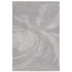 a white and gray rug with wavy lines on the bottom, in front of a white background