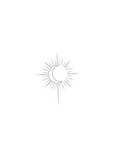 a black and white drawing of the sun with a half moon in the sky above it