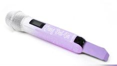 a purple and white microphone with the words cold air on it's side, in front of a white background