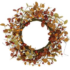 a wreath with leaves and berries on it