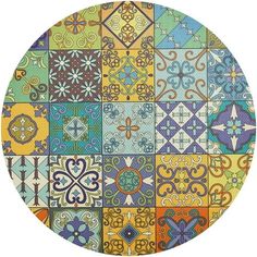 a colorful plate with many different designs on it