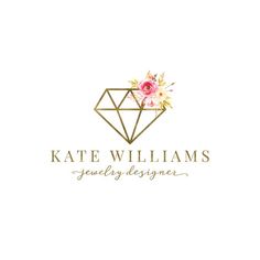 the logo for kate williams jewelry and design, which is designed to look like a diamond with