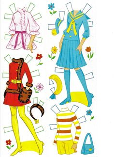 an image of paper dolls with clothes and accessories