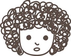 a drawing of a woman's head with curly hair and eyes drawn on it