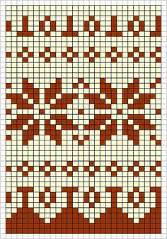 a cross stitch pattern with red and white squares on the bottom, and brown dots in the middle