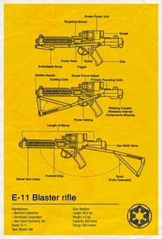 E-11 Blaster Rifle Blueprint Clone Trooper, Star Wars Universe, Star Wars Art, Clone Wars