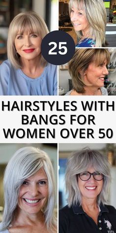 Shoulder Length Hairstyles With Bangs, Bangs For Women Over 50, Shoulder Length Hair With Bangs, Medium Length Hair With Bangs, Straight Across Bangs, Short Hairstyles Over 50, Lob With Bangs, Layered Hair With Bangs, Bangs For Women