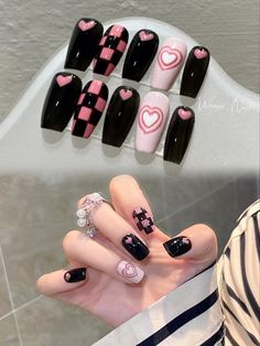 Pink Black Nails, Nail Art Designs For Beginners, Nail 2023, Easy Nail Art Designs, Kutek Disney, Fake Nails Designs, Hello Nails, Hippie Nails, Punk Nails