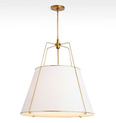 a light fixture with a white shade hanging from it's center point, on a white background