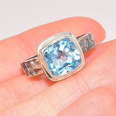 Sterling Silver 2.5-Carat Blue Topaz Square Ring 5 Carat Ring, Square Ring, Square Rings, Sanskrit, Blue Topaz, Silver 925, Sapphire Ring, Topaz, 925 Silver