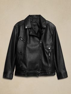 Vegan Leather Moto Jacket | Banana Republic Factory Banana Republic Leather Jacket, Moto Style Faux Leather Jacket For Workwear, Moto Leather Outerwear For Work, Edgy Leather Outerwear For Work, Banana Republic Style, Faux Leather Jacket Women, Classic Motorcycle, Banana Republic Factory, Genuine Leather Jackets