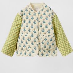 Nwt Zara Cream Yellow Multicolored Patterned Quilted Jacket. Size 13/14. Smoke Free And Pet Free Home. Long Blazer Vest, Printed Puffer Jacket, Girls Raincoat, Zara Knitwear, Coat Puffer, Floral Print Jacket, Kids Scarf, Patchwork Jacket, Zara Girl