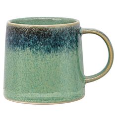 a green and blue coffee mug on a white background