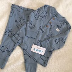 Nwt, Carter’s 2 Pc Set With Animal Print Fitted Cartoon Print Sets For Playwear, Blue Long Sleeve Family Matching Sets, Playful Long Sleeve Matching Set, Fitted Cotton Cartoon Print Sets, Blue Family Matching Sets For Playtime, Family Matching Sets For Playtime, Matching Long Sleeve Playwear Sets, Long Sleeve Sets With Cartoon Print For Playtime, Cute Long Sleeve Sets For Playtime