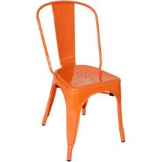 an orange metal chair on a white background