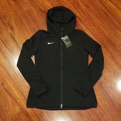 Nwt Size S Nike Zip Hoodie. It Has 2 Front Pockets And Double Front Zipper. Approx 17.25" Across Pit To Pit Nike Black Casual Fleece Jacket, Nike Black Fleece Hooded Jacket, Nike Hooded Jacket With Fleece Lining For Fall, Black Casual Fleece Jacket For Winter Sports, Black Hooded Sweatshirt For Winter Sports, Casual Black Fleece Jacket For Winter Sports, Nike Hoodie For Fall Outdoor Activities, Nike Hoodie For Outdoor Activities In Fall, Nike Long Sleeve Hoodie For Winter Sports