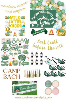 some green and gold stickers on a white background with the words camp bachelors