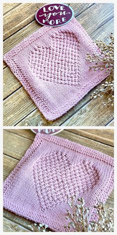 two pictures showing how to crochet the top and bottom of a knitted dishcloth