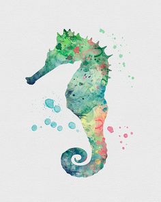 a watercolor painting of a seahorse with bubbles in it's tail and head