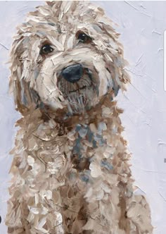 a painting of a brown dog with white fur