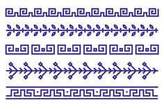 a set of blue and white greek ornament designs