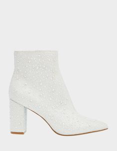 SB-CADY IVORY Pearl Bootie | Women’s Boots – Betsey Johnson Pearl Boots, Bridal Boots, White Ankle Boots, Dress Booties, Wedding Boots, White Boots, Glitz And Glam, 5 Inch Heels, Bridal Shoes