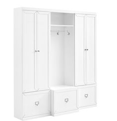 a white wardrobe with two drawers and one door open on the side, against a white background