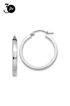 Rhodium over 14k white gold rectangle tube hoop earrings. Measure approximately 1"L x 1/16"W and have saddleback backings. Tube Hoop Earrings, Hoop Earrings, White Gold, Gold, White