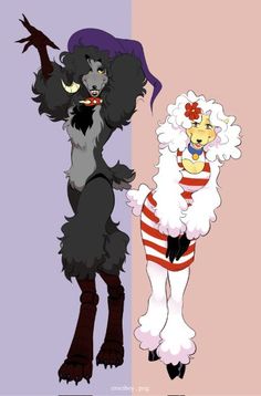 an image of two cartoon characters in different outfits